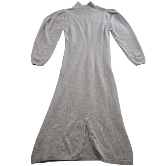 ba&sh Felicity Beige Wool Blend Knit Puff Sleeve Midi Sweater Dress Size Large - Picture 13 of 14